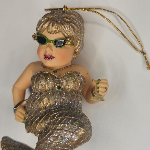 December Diamonds Mermaid Margarita Gold 2003 Ornament Chipped Cup No Box - Picture 2 of 11